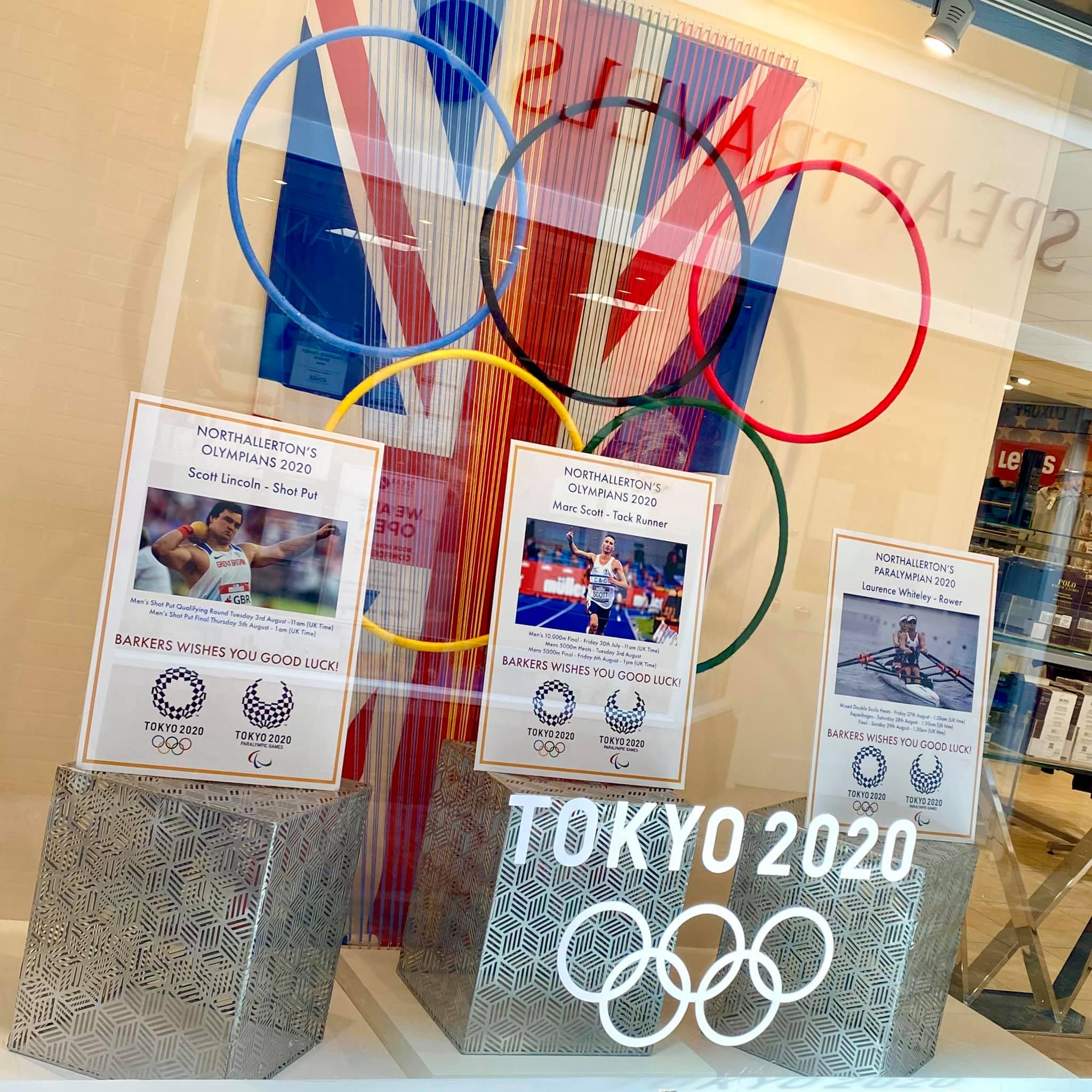 The window display put together to wish the Olympians luck